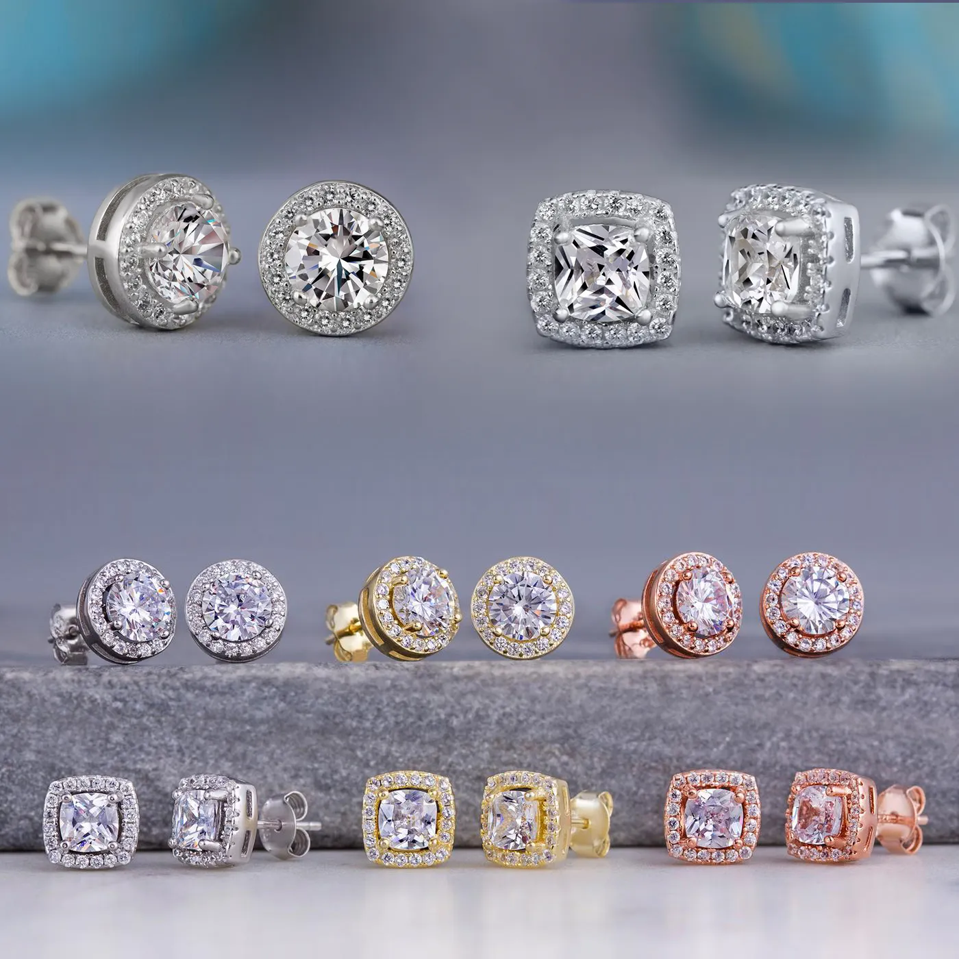 Huitan Factory Price Gemstone Earrings Stud Brass Jewelry Classical Diamond Silver Stud Earrings for Men Women