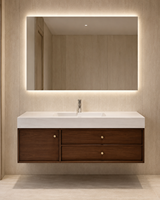 Meuble-lavabo de salle de bain d'hôtel en pierre frittée de luxe moderne avec miroir intelligent, taille et couleur personnalisables, fournisseur d'usine
