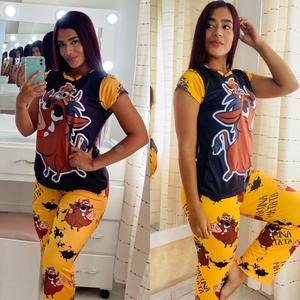 Vêtements <span class=keywords><strong>de</strong></span> <span class=keywords><strong>nuit</strong></span> Hot Sell Homewear Vêtements Cartoon Summer 2 Piece Set Casual Women Pajamas for Adult Comfortable - Product Image 2