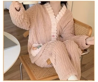 Cardigan arc-en-ciel ensemble deux pièces pour femmes hiver corail polaire réversible épaissi pyjamas chaud maison porter doux chaud ensemble pyjamas