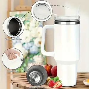 Stainless Steel Tumbler 40 Oz <b>With</b> Handle And <b>Straw</b> Vacuum Insulated Travel Mug Multiple Colors - Product Image 6