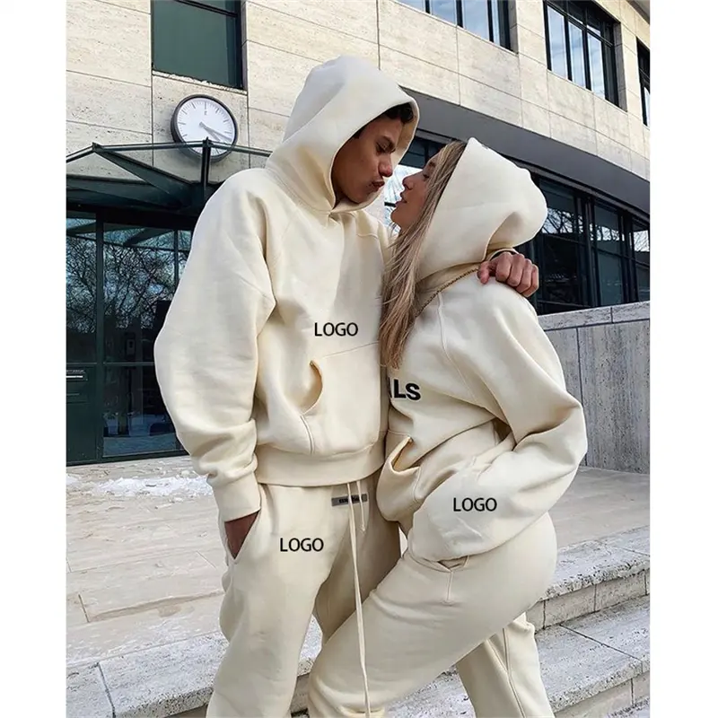 Fleece Unisex Thick Cotton Jogging Men'S Sweatsuits Casual Custom Logo Tracksuits With Hood Plain Hoodie And Joggers Set For Men