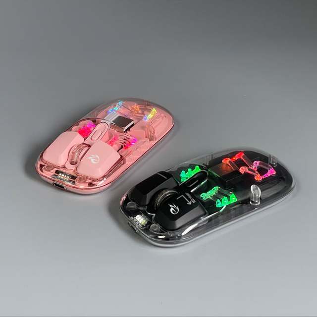Hot Selling Transparent 2.4G BT Wireless Optical Mouse RGB Light Rechargeable USB Type-C 4D Portable Gaming Gift Mouse MW-002RC