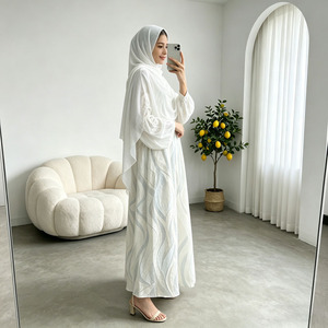 Elegant Pearl White Abaya Muslim Dress Lightweight Spring Open Front Kimono Modest Wear For Women - Product Image 2