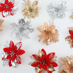 ดอกไม้ประดิษฐ์กลิตเตอร์สีทอง ของตกแต่งคริสต์มาส, พวงหรีด DIY และเครื่องประดับต้นคริสต์มาส, ดอกไม้กลิตเตอร์ขายส่ง - Product Image 6