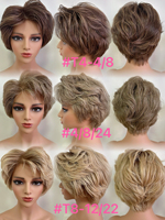 Perruque en cheveux humains bruts, coupe courte, prête à être expédiée, couleur blonde avec mèches, base en soie, perruque entièrement nouée à la main, perruque médicale pour l'alopécie et la perte de cheveux