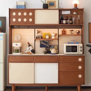 Vintage Solid Wood Living Room <b>Cabinet</b> Midcentury Modern Multifunctional Storage Unit With Slab Doors And 5 Plus Compartments - Product Image 1