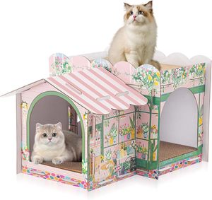 <span class=keywords><strong>Casa</strong></span> <span class=keywords><strong>de</strong></span> Cartón <span class=keywords><strong>de</strong></span> 2 Pisos para Gatos con Rascador para Gatitos Pequeños, Conejos y Animales Pequeños, Regalo <span class=keywords><strong>de</strong></span> Navidad o Cumpleaños - Product Image 1