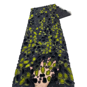 Tela de encaje africana Aso Ebi con cuentas y bordado de <span class=keywords><strong>terciopelo</strong></span> elegante NI.AI - Product Image 3