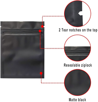 Lot de 100 sacs en mylar noir mat anti-odeur refermables de 3 x 4 pouces, pochettes en aluminium avec encoche de déchirure, sacs plats pour échantillons et conservation des aliments