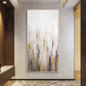 Cuadro Abstracto Texturizado con Hojas Doradas, Pintura al Óleo Vertical para Hotel, Arte de Pared Hecho a Mano en Lienzo, Óleo o Acrílico, Naturaleza Muerta, 50x70cm - Product Image 4