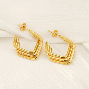 ZOGXIN Geometric Hoop Earrings 18K Gold Plated Stainless Steel Stud Earrings For Women Fashion Jewelry - Product Image 4
