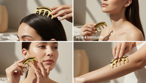 Individuelles Logo Zinklegierung Kopfmassage-Kamm Kopfhautpflege Guasha-Kamm Goldfarben Metall <span class=keywords><strong>Gua</strong></span> <span class=keywords><strong>Sha</strong></span> Massage-Kamm - Product Image 5