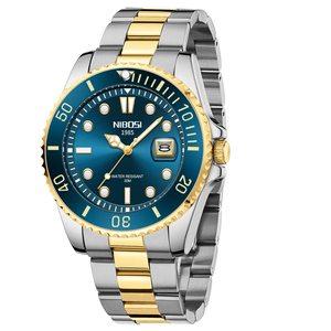 Montre à quartz classique pour homme NIBOSI 2705, bracelet en acier inoxydable bicolore or et argent, lumineuse, étanche, montre-bracelet pour homme d'affaires - Product Image 1