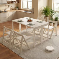 Ensemble de table à manger pliable compacte avec chaises, design gain de place, table et chaises multifonctionnelles en bois sur roulettes
