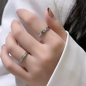 Anillos Ajustables con Circonitas, Diseño Simple, Venta al por Mayor, para Mujer y Hombre, Plata de Ley 925, Chapado en Oro Blanco, Joyería para Parejas - Product Image 3