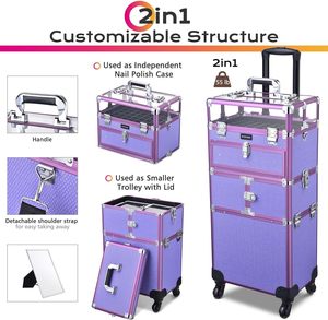 กระเป๋าเครื่องสำอางแฟชั่นแบบ2-in-1, กระเป๋าเครื่องสำอางแบบเปิดปิดพร้อมอุปกรณ์จัดระเบียบยาทาเล็บ - Product Image 4