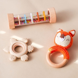 Juego de sonajero de madera para bebé, sonajero de ganchillo, juguetes para la dentición, juguetes Montessori para recién nacidos, regalo Ideal para niños y niñas - Product Image 2