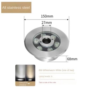 Projecteur LED pour Fontaine en Acier Inoxydable 6W 68mm Étanche IP68 Anneau Rond 5000K Lumière du Jour 6 LED DC12V Ra90 Garantie 3 Ans - Product Image 6