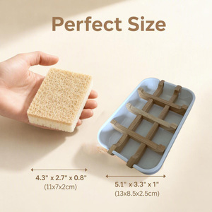 <span class=keywords><strong>Porte</strong></span>-<span class=keywords><strong>savon</strong></span> en bambou compostable naturel avec égouttoir en bambou et kit d'éponges de nettoyage en cellulose pour cuisine, salle de bain et rangement - Product Image 2