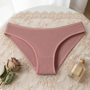 Culottes de bikini côtelées en coton pour femmes, couleur unie, taille mi-haute, confortables, pour le sport - Product Image 4