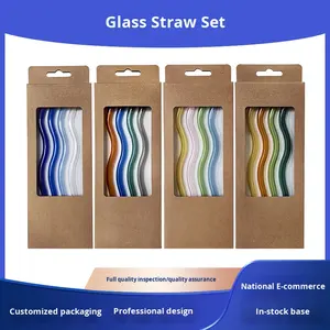 Ensemble de pailles en verre motif de vague pailles colorées combinaison personnalisée accessoires de bar modernes jetables certifiés CE CN ZHE <span class=keywords><strong>TEUM</strong></span> - Product Image 3