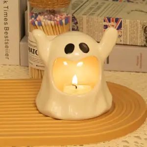 Personalizado Engraçado Bonito Fantasma Candlestick Candle Holder Halloween Cerâmica Vela Jar