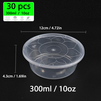 Lot de 30 bols ronds en plastique PP de 300ml et 10oz réutilisables pour le stockage des aliments et la boîte à lunch pour enfants