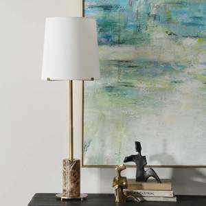 Lampe de table avec base en marbre et tige en laiton, source lumineuse LED E26 pour la décoration de la maison, de la chambre à coucher et du salon - Product Image 3