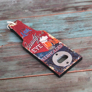 Décapsuleur mural en bois vintage YD377 en forme de bouteille de bière, coloré, pour bar, vente en gros - Product Image 5
