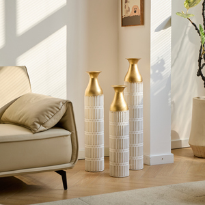 Set di 3 vasi da terra in metallo bianco e oro, decorazioni per la casa, 24 pollici, 28,7 pollici, 33,5 pollici - Product Image 6