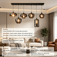 Lustre LED moderne et minimaliste Lampe à suspension d'art en verre rond fumé Lustres décoratifs de cuisine d'intérieur simples et créatifs