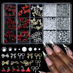 Lot de 15 breloques en résine pour ongles, motifs nœuds, rubans, papillons, fleurs, cerises et strass, pour la décoration d'ongles - Product Image 4