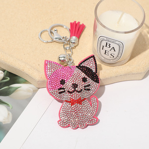 Wholesale Cute Bling Cat Gift for Children Crystal Rhinestone Lucky Cat Keychain Cheap Full Diamond Glitter Cat <b>Tassel</b> <b>Key</b> Chain - Product Image 3