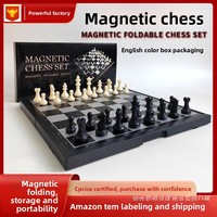 Jeu d'échecs et de dames magnétique transfrontalier en résine PS, plateau pliable avec aimants puissants, coffret cadeau pour la vente mondiale