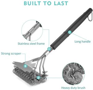 Cepillo y raspador para parrilla de acero inoxidable sin cerdas, suministrado por OEM, para limpieza de barbacoas al aire libre, antiadherente y resistente al calor - Product Image 2