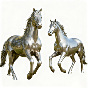 פסל סוס רץ מנירוסטה מלוטשת גדולה, פסל סוס דוהר ריאליסטי למלון יוקרה, גודל בהתאמה אישית - Product Image 1