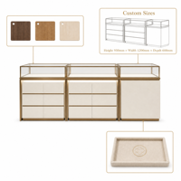 Comptoir de présentation de bijoux modulaire personnalisé, vitrine en verre mat crème, cadre en aluminium bronze, éclairage LED, vente en gros