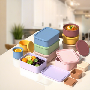 Set di Contenitori per Alimenti in Silicone Senza BPA con Coperchio Ventilato, Lavabili in Lavastoviglie, Utilizzabili in Microonde e Congelatore - Product Image 1
