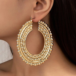 2024 Fashion Jewelry Exaggerated New Concave Convex Large Circle <strong>Earrings</strong> Hammered Flower Big Round <strong>Clip</strong> <strong>on</strong> <strong>Earrings</strong> Hoops - Product Image 1