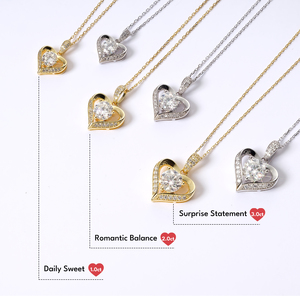 VVS モアサナイト ラブペンダントチェーン GRA レディースジュエリーギフト 1.0ct 2ct Dカラー ホワイトゴールドメッキ 925スターリングシルバー ハートネックレス - Product Image 2