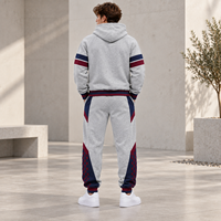Ensemble de survêtement personnalisé pour homme avec sweat à capuche à patte de boutonnage, empiècements à carreaux, en molleton de coton, color block, 2 pièces, style rétro urbain