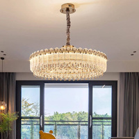 Lustre suspendu rond en cristal doré à trois couleurs avec variateur d'intensité pour chambre d'hôtel en Europe
