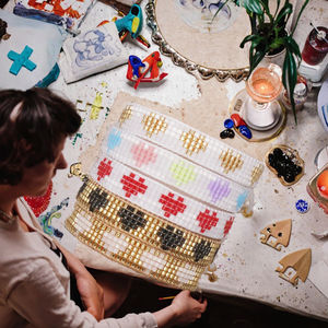 Bracelet en bois perlé réglable fait main, motif cœur, style bohème, bijoux tissés, multicolore, cadeau pour femme - Product Image 3