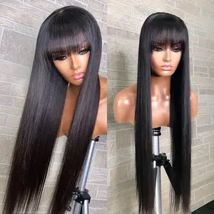 Straight Wig with Bangs Fringe Human Hair Wig with Bangs for Women Brazilian Remy Hair Glueless Full Machine Made Wig with Bang