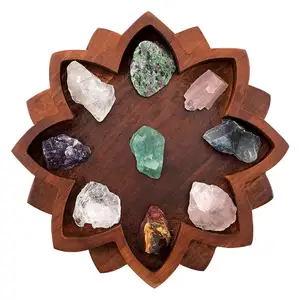 Lotus Mandala Kristal Lade Houten Crystal Houder Voor Stenen Lotus Vorm Crystal Display Lade Hout Sieraden Plaat Plank