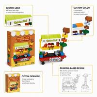 Ensemble de construction de chariot de barbecue jaune personnalisé, jouets pour enfants, mini station de cuisson extérieure avec brochettes et condiments