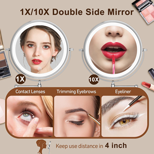 <span class=keywords><strong>Miroir</strong></span> cosmétique éclairé rechargeable à hauteur réglable double face 1x/10x grossissement 3 couleurs de luminosité réglables rotation à 360 degrés - Product Image 2