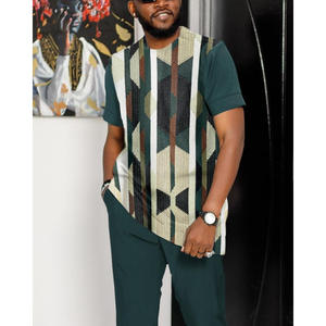 新款男士圆领短袖印花上衣衬衫裤休闲2件套Sehe时尚 - Product Image 5