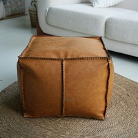 Pouf carré en similicuir marocain, ottoman futon et repose-pieds coussiné pour salon, hôtels et maisons d'hôtes